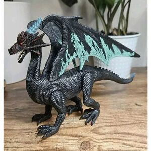 Kid Galaxy Poseable Action Dragon Black W/ Teal Blue Accents 4.5in.